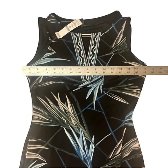 Black & Teal Palm Print Embroidered Sleeveless Sheath Dress ~ Sz XXS ~ NWT - Picture 13 of 13